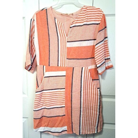 Soft Surroundings S Short Sleeve "Biarritz" Orange Stripe Dress Beach Cover-up - Picture 1 of 7